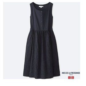 Ines De La Fressange Uniqlo Navy cotton eyelet dress size LARGE